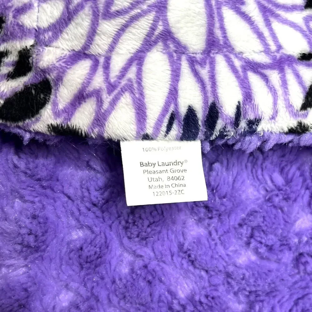 Baby Laundry DAHLIA 91350 Minky Blanket Purple White 35" X 26" Floral - Picture 5 of 8